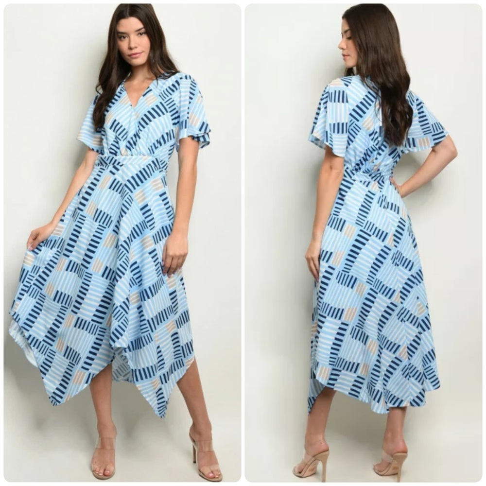 NEW Love Riche Striped Flutter Sleeve Handkerchief Hem Dress